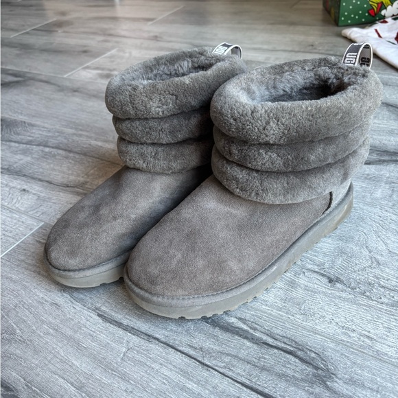 grey UGG mini fluff boots - Picture 1 of 3